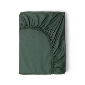 Tmavě zelené elastické prostěradlo z bavlněného saténu HIP, 160 x 200 cm