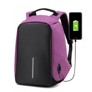 Bezpečnostní batoh s USB nabíječkou, fialová