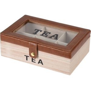 Box na čajové sáčky s koženkou, 24 x 16 x 8 cm, hnědá
