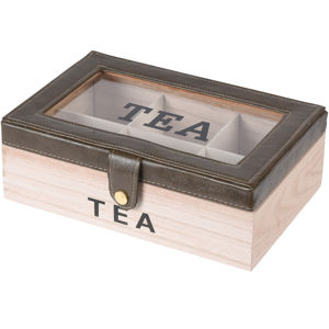 Box na čajové sáčky s koženkou, 24 x 16 x 8 cm, šedá