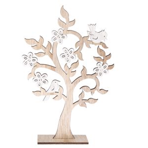 Dřevěná dekorace Kvetoucí strom s ptáčky, 19,5 x 29,5 cm