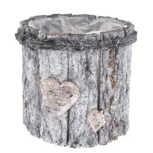 Dřevěný obal na květináč Srdce, šedá, 15 x 15 x 15 cm