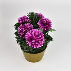 Dušičková dekorace s chryzantémami 23 cm, fialová