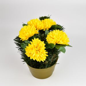 Dušičková dekorace s chryzantémami 23 cm, žlutá