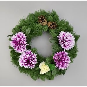 Dušičkový věnec s chryzantémami 30 cm, fialová