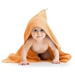 Osuška pro miminka s kapuckou oranžová, 80 x 80 cm