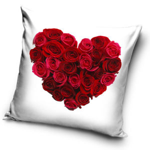 Polštářek Srdce z růží bílá, 40 x 40 cm