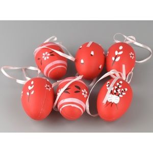 Sada ručně malovaných vajíček s mašlí červená, 6 ks