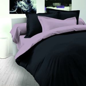 Saténové povlečení Luxury Collection černá / světle fialová, 140 x 200 cm, 70 x 90 cm
