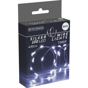 Světelný drát s časovačem Silver lights 100 LED, studená bílá, 495 cm