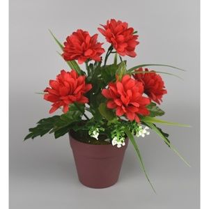 Umělá květina Chrysantéma v květináči 22 cm, červená