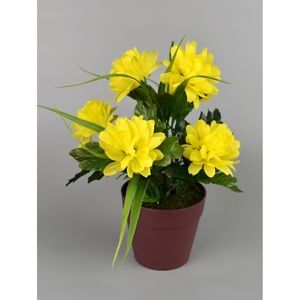 Umělá květina Chrysantéma v květináči 22 cm, žlutá