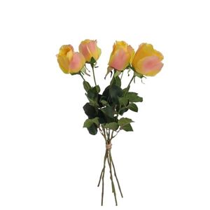 Umělá květina Růže růžovo-žlutá, 68 cm, 5 ks