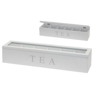 Emako Dřevěný obdélníkový box na čaj TEA, 6 přihrádek